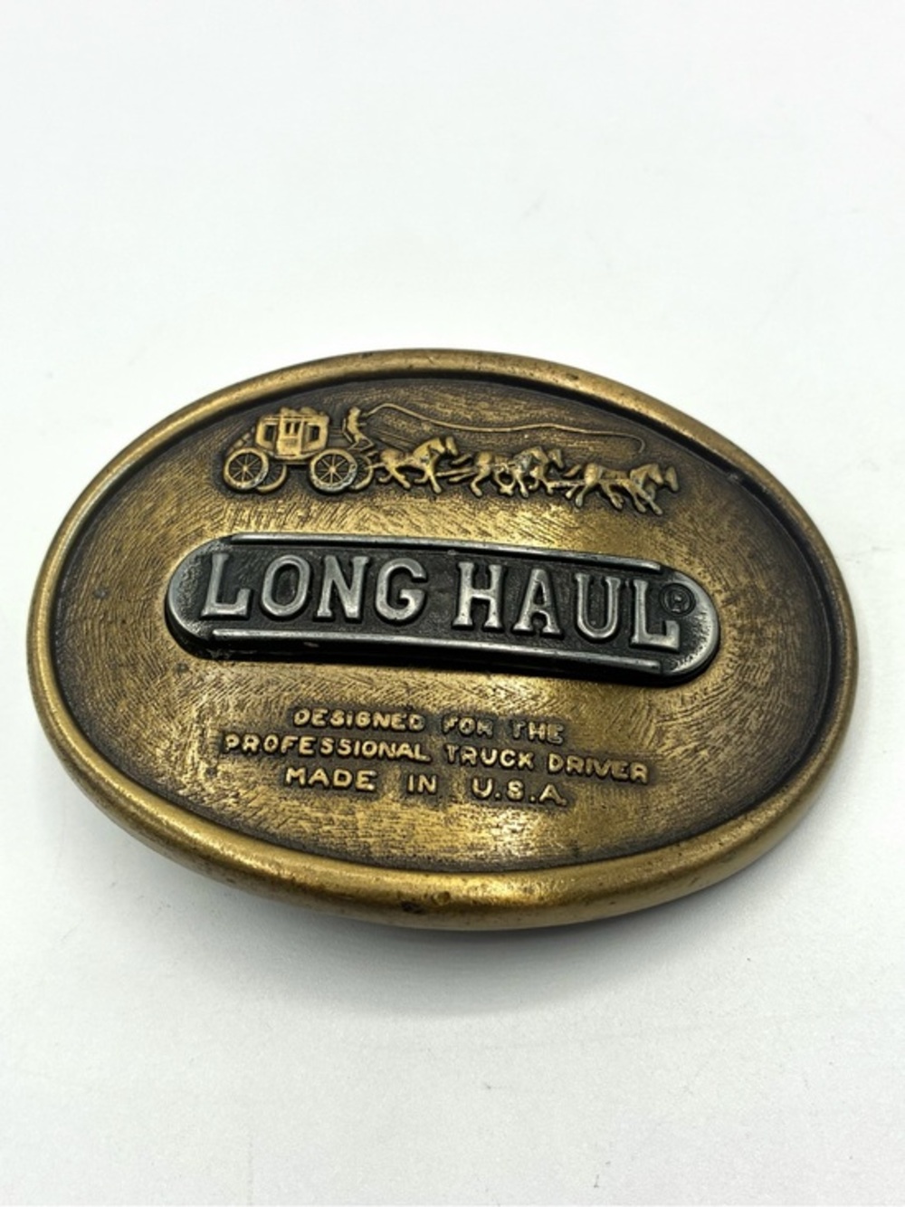 Vintage Long Haul Professional Truck Driver Brass Tone Belt Buckle Made USA